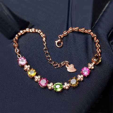 Rainbow Gemstone Plated 18k Rose Gold Bracelet