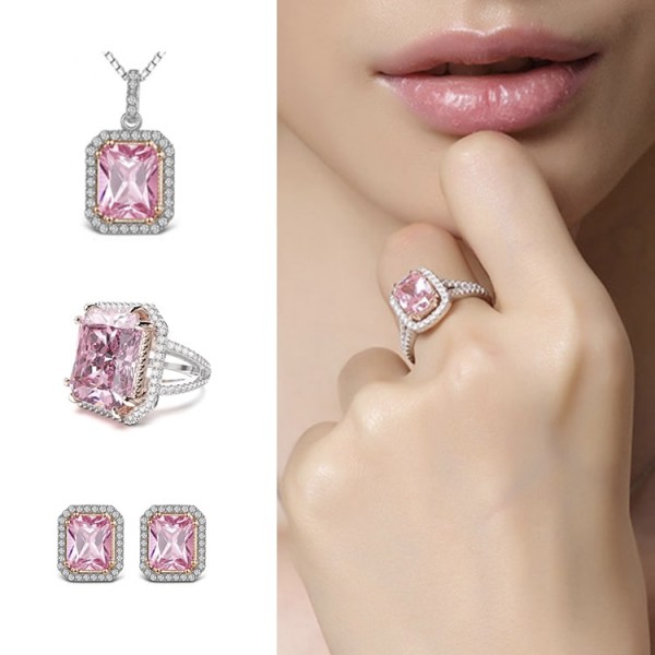 Large Artificial Square Pink Gem Jewelry..
