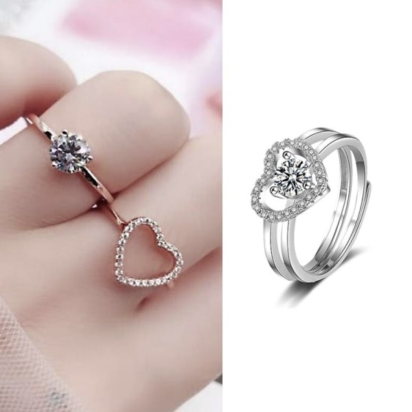 S925 Sterling Silver 2in1 Heart Ring..