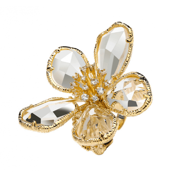 Sweet flower adjustable crystal ring..