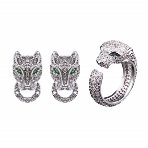 Powerful  Adjustable Zircon Leopard Ring Leopard Stud Earrings