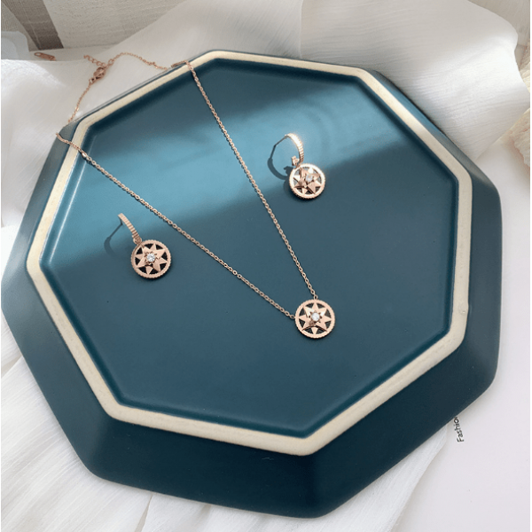 Earrings necklace combination series temperament simple geometric octagon earrings titanium steel necklace