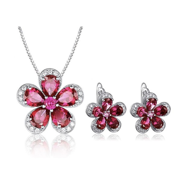Red crystal flower set earrings and neck..