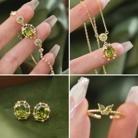 Butterfly Olive Green Zircon Hollow Jewelry Set