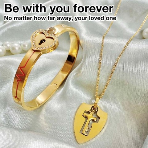 Lock Bracelet and Key Necklace Set