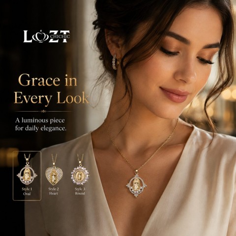 White Zircon Virgin Mary Pendant Necklace