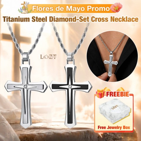 Titanium Steel Diamond-Set Cross Necklace