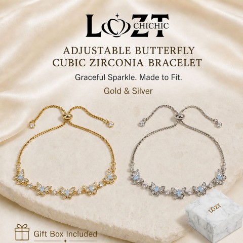 Adjustable Butterfly Cubic Zirconia Bracelet
