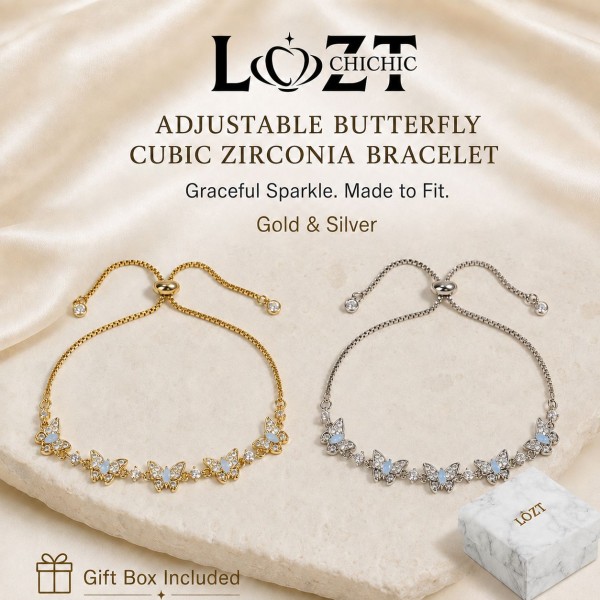Adjustable Butterfly Cubic Zirconia Bracelet