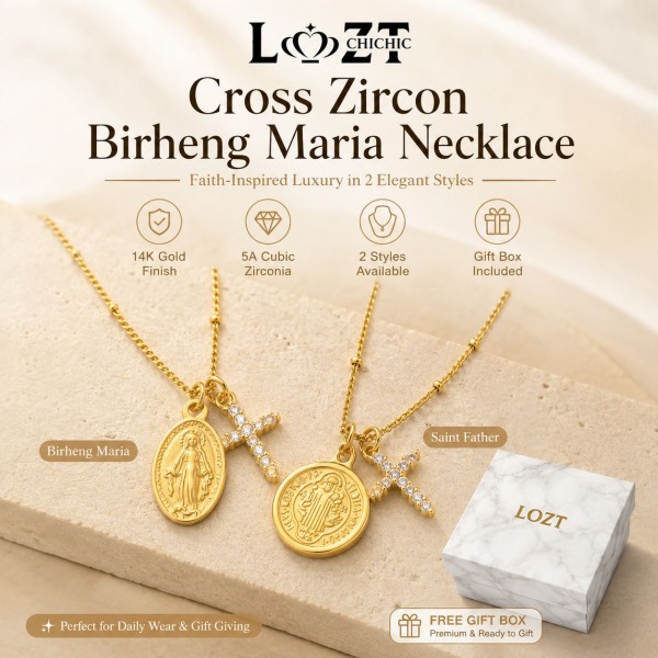 Cross Zircon Birheng Maria Necklace