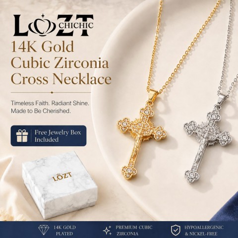14K Gold Cubic Zirconia Cross Necklace