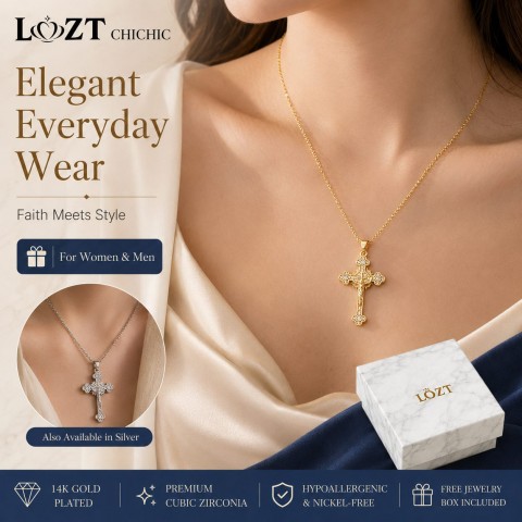 14K Gold Cubic Zirconia Cross Necklace