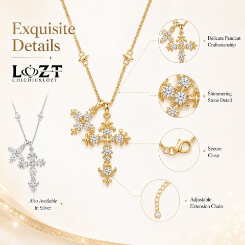 Gold-Plated Iris Flower Cross Necklace