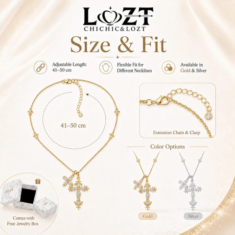 Gold-Plated Iris Flower Cross Necklace