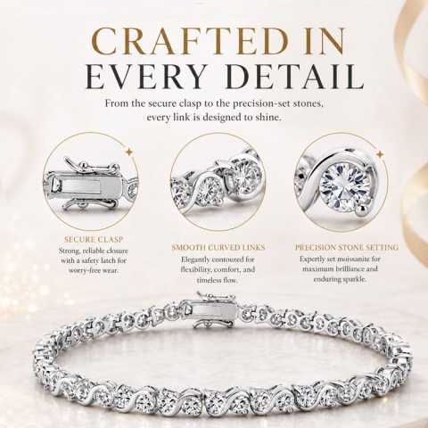 Moissanite Wave-Pattern Tennis Bracelet