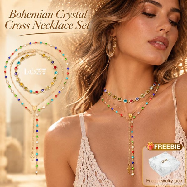 Bohemian Crystal Cross Necklace Set