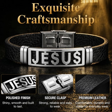 Jesus Cutout Leather Bracelet