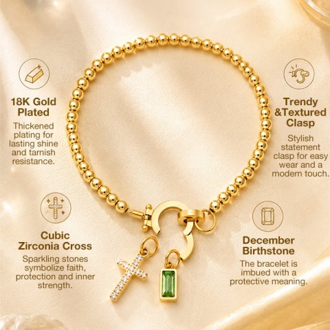 18K Gold Plated Birthstone Cross Charm Bracelet