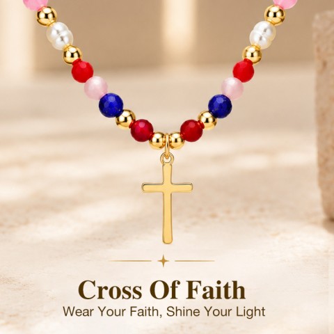 Tasiso Colorful Beaded Cross Necklace