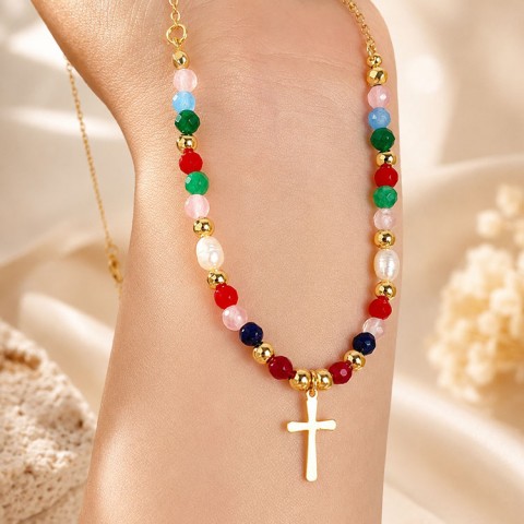 Tasiso Colorful Beaded Cross Necklace