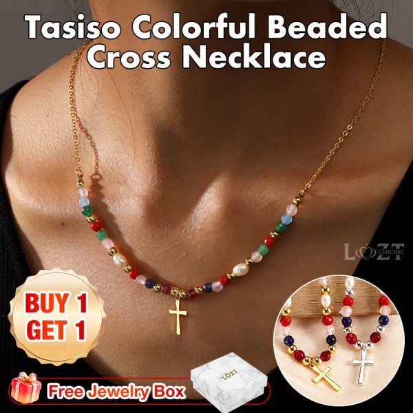 Tasiso Colorful Beaded Cross Necklace