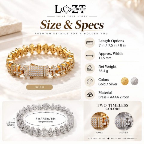Hip-hop zircon-encrusted cross bracelet