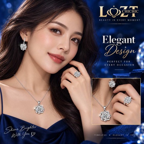 1 Carat D color VVS Moissanite Flower 3-Piece Ring Pendant Necklace Earrings Set
