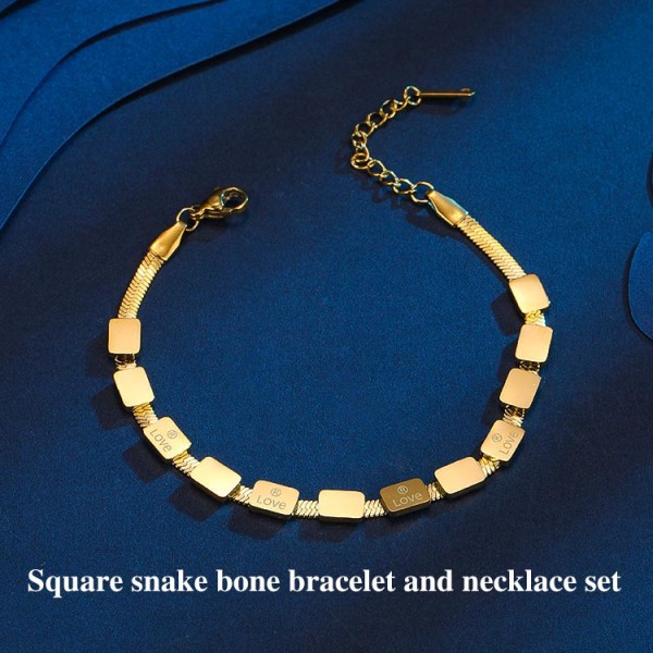 LOVE square snake bone bracelet and necklace set