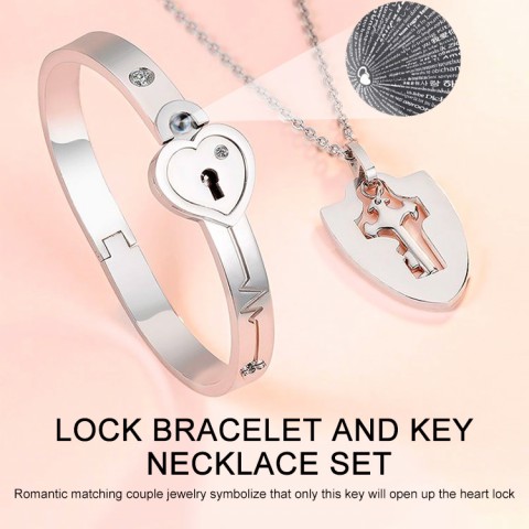 Lock Bracelet and Key Necklace Set