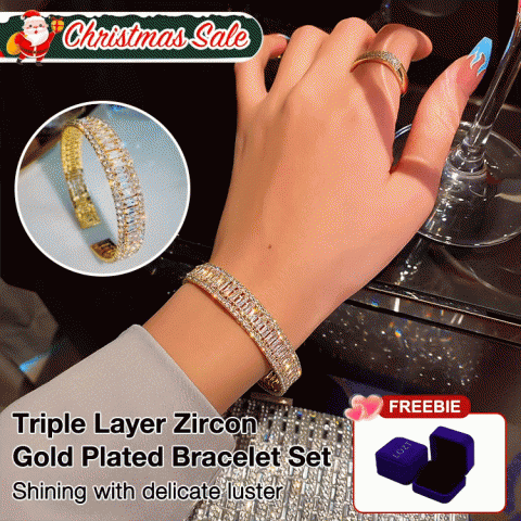 Triple Layer Zircon Gold Plated Bracelet Set