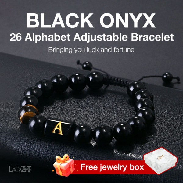 Black Onyx 26 Alphabet Adjustable Bracel..