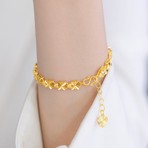 24K Gold Plated Lucky Four Leaf Clover Bracelet