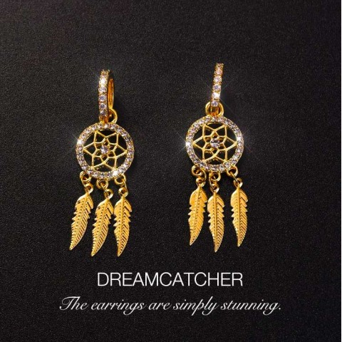 Dreamcatcher 14K solid gold earrings