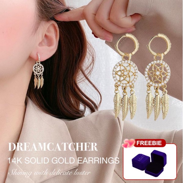 Dreamcatcher 14K solid gold earrings