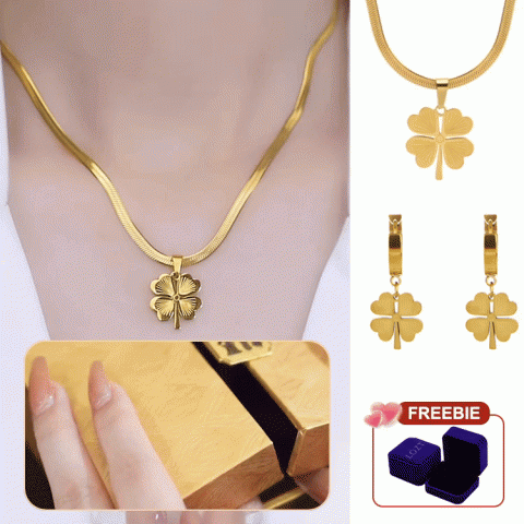 Clover Flower Titanium Steel 18k Gold Jewelry Set