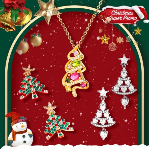 Christmas Gift For Her -Shiny Christmas Tree Earrings and Necklace