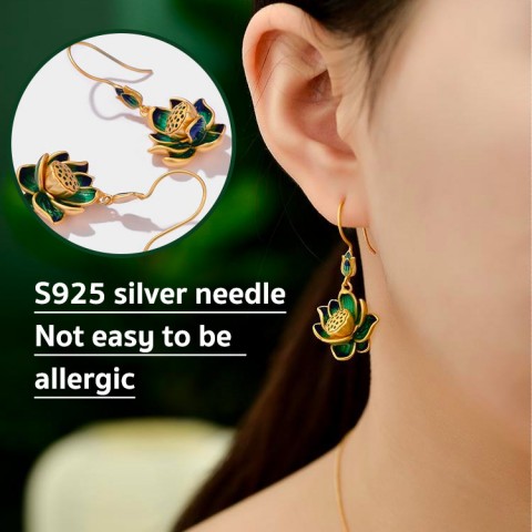  Enamel Elegant Lotus Jewelry Set