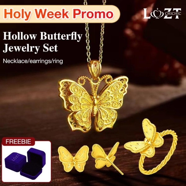 18K Gold Plated Hollow Butterfly Jewelry Set