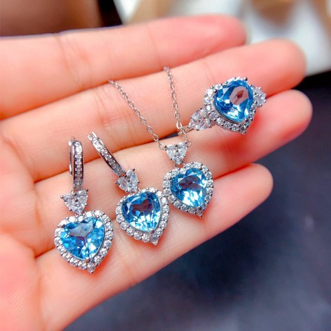 Blue Diamond & Moissanite Jewelry Set-Heart of Ocean Jewelry