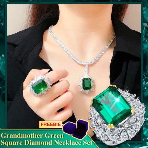 Grandmother Green Square Diamond Necklace Set