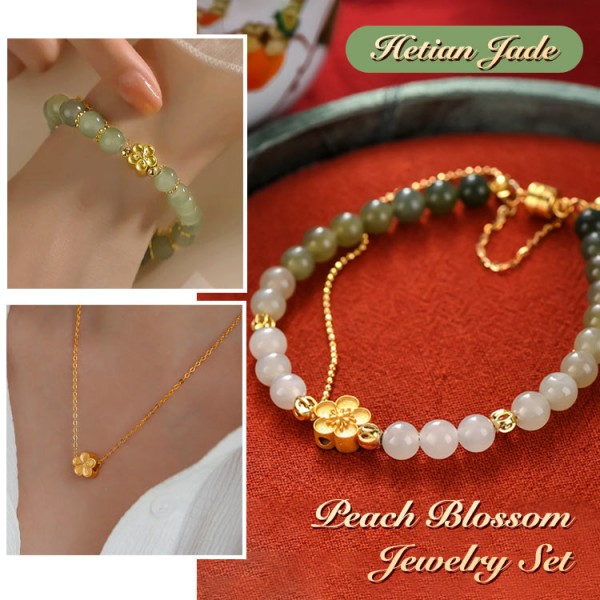 hetian jade peach blossom jewelry set..