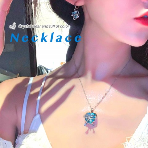 Luminous Aquamarine Heart Jewelry Light Luxury Three-piece Set