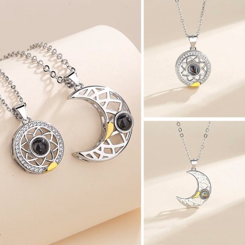 Heart-shaped sun and moon necklace