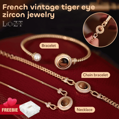 French vintage tiger eye zircon jewelry