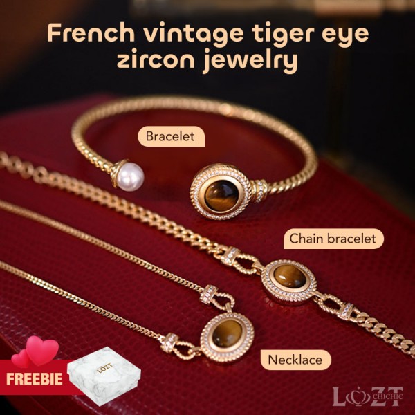 French vintage tiger eye zircon jewelry..