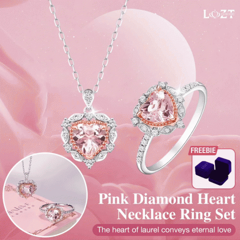 Pink Diamond Heart Necklace Ring Set