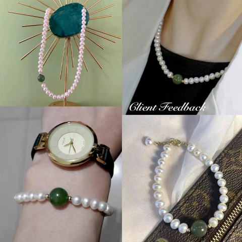 Hetian jade pearl jewelry set -Necklace&Bracelet