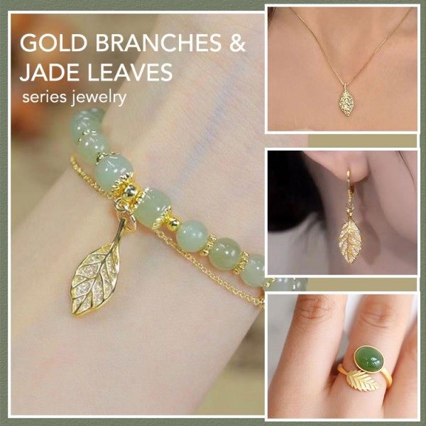 Gold branches and jade leaves series jewelry set