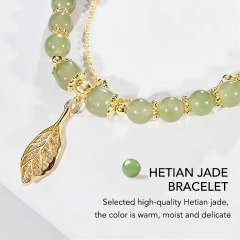 Gold branches and jade leaves series jewelry set