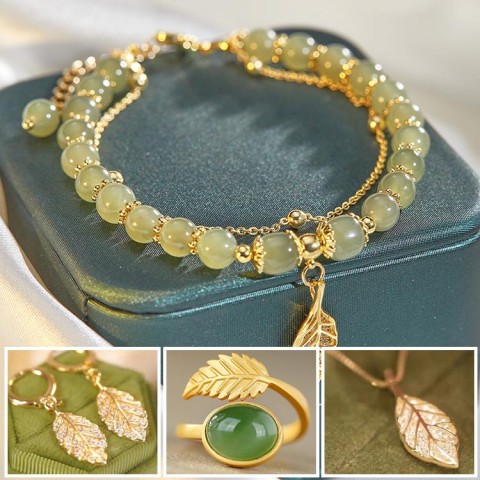 Gold branches and jade leaves series jewelry